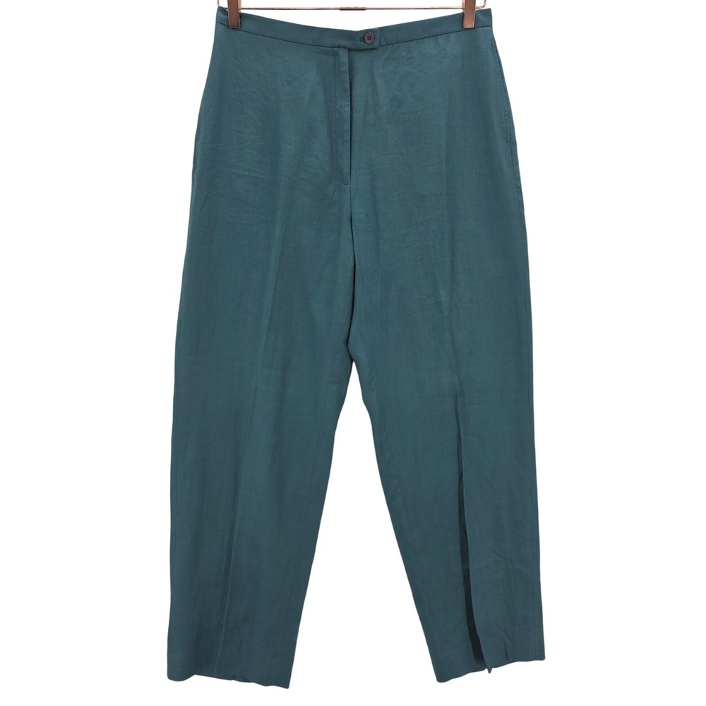 Eddie‎ Bauer Womens 16 Vintage Teal 100% Linen High Rise Straight Leg Pants NWT